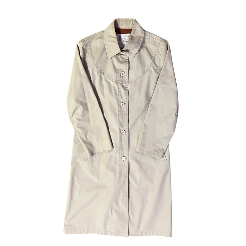 Vintage London Fog Trench Coat Womens 6P Petites Used Khaki Lined *No Belt - Picture 3 of 14